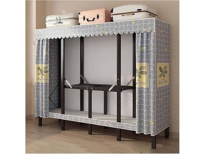 MmcdylyhEU Tragbare Abdeckung for Kleiderschrank, Faltbarer Kleiderständer mit Hängestangen, stehend, L-Kleidung for Schlafzimmer/Wohnheim, platzsparend(Blue2,160cm/63inch)