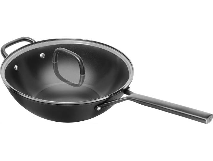 Wok ZWILLING Milano , schwarz, B:30cm H:13,5cm L:58cm Ø:30cm, Pfannen, Wok, Keramik-Antihaftbeschichtung, Induktion, Made in Italy
