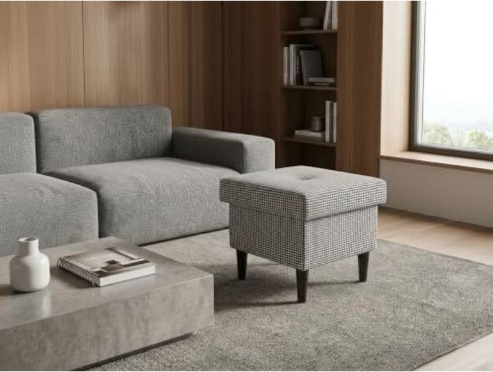 Family Meble Polsterhocker Ari Design – Fußhocker mit Stoff-Bezug und Stauraum – Schwarz · Pepita