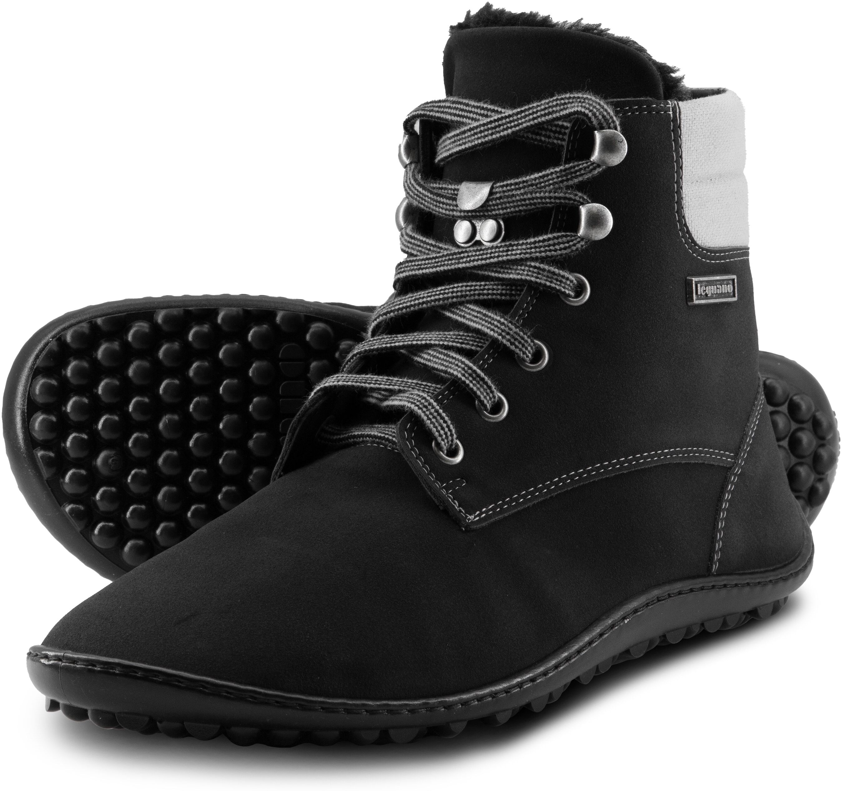 Barfußschuh LEGUANO "ICEBARE", Damen, Gr. 39, Warmfutter, schwarz, Lederimitat, Textil, Schuhe Barfußschuh, Bequemschuh, Schnürboots, speziell entwickelte Halbkugel-Sohle