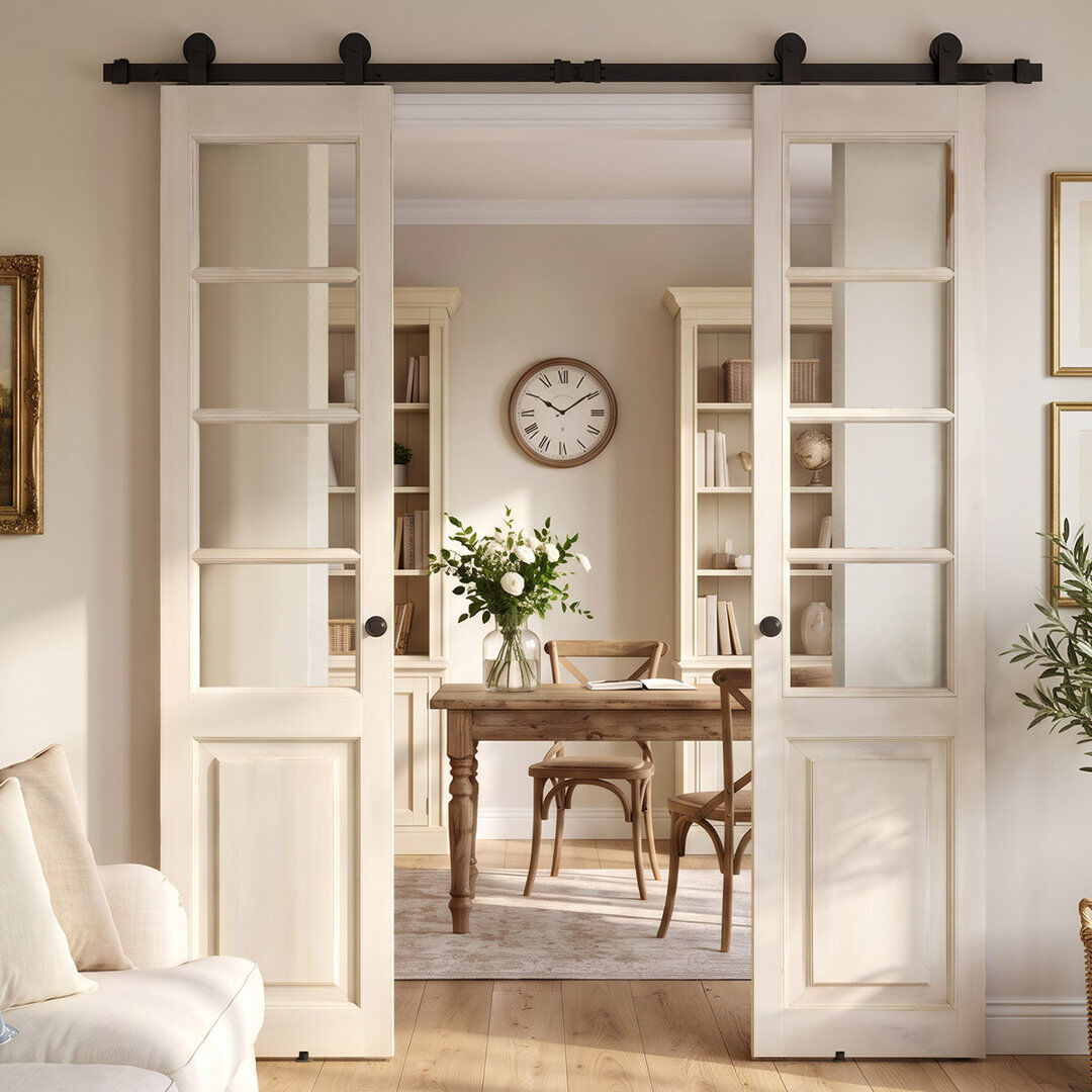 Seart Group Double Solid Oak Wood Barn Door Set PROVINS White 100cm W X 210cm H