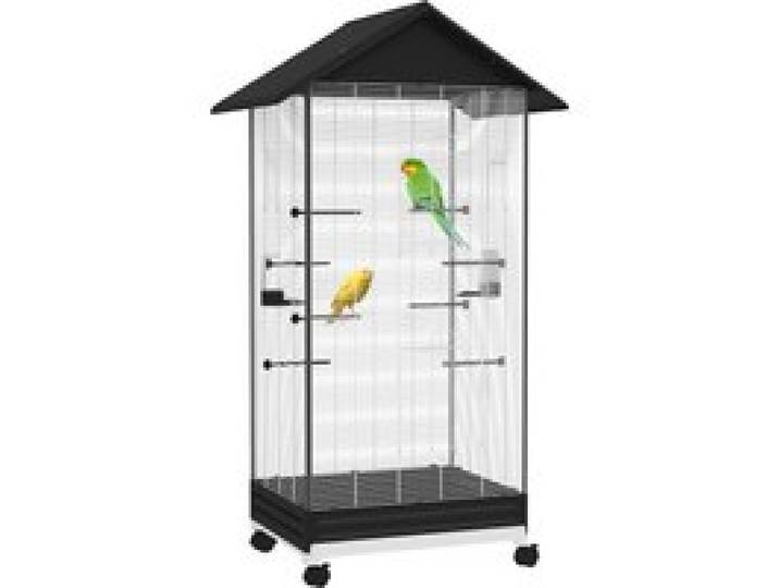Pawhut Vogelkooi met Wielen 79x65x155 cm Grote Kooi met 2 Voederbakken, 8 Zitstokken en Verwijderbare Lade