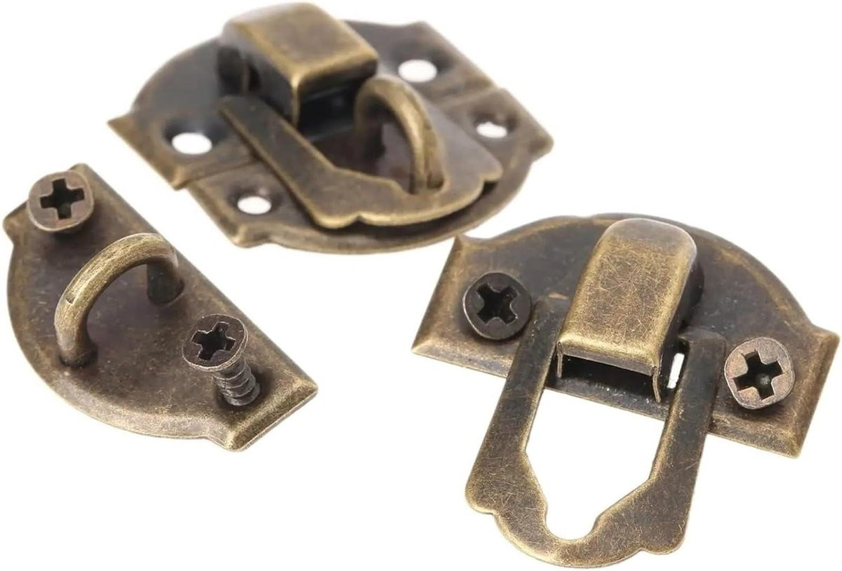 Antieke kistsluiting voor houten kisten, bronzen grendel, 27 x 29 mm