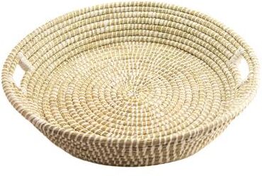 IH Casa Decor "24"" Round Natural Grass Tray Basket With Handle White"