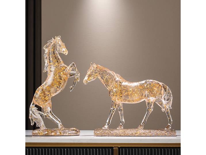 Sculpture transparente, décorations de chevaux, salon de bureau, étude, décoration d'armoire à vin, Statuette en résine, cadeau de chevaux