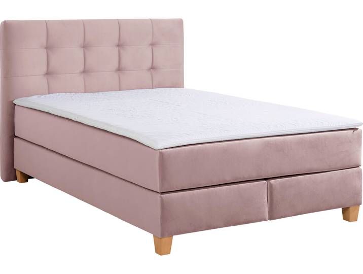 Boxspringbett, Samtstoff, Flieder, 154×231 cm, Inkl. Topper, 3 Härtegrade, Home Affaire
