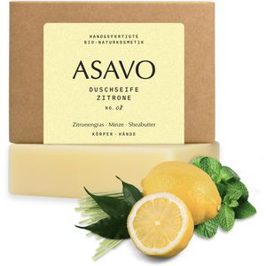 ASAVO Seife Premium handgemachte Bio Naturseife, Zitrone, Festseife, im Stück, 95 g
