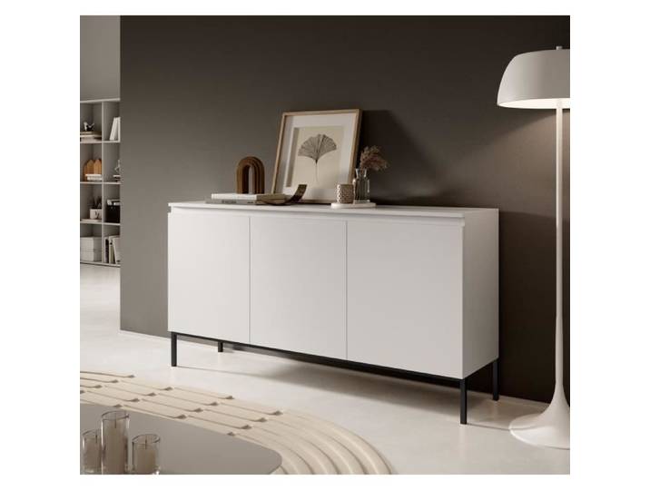 Commode à trois portes - BEMMI - 150 cm - blanc avec pieds noirs