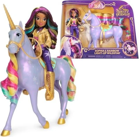 Unicorn Academy Licht Einhorn Wildstar 28 cm mit Puppe Sophia 24 cm