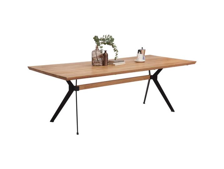 Linea Natura Esstisch, Schwarz, Eichefarben, Holz, Wildeiche, massiv, rechteckig, X-Form, 100x76x220 cm, Esszimmer, Esstische, Holztisch, Massivholztische