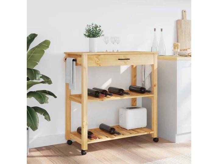 NEW Marron Desserte Chariots & îlots - - Chariot de cuisine MONZA 84x40x88 5 cm bois massif de pin - design moderne(1parcel)5