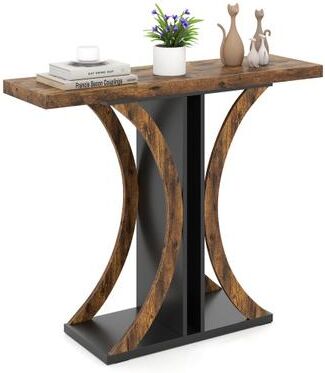 Costway Console Table 39.5 Inch Rectangular Entryway Table with Geometric Frame-Rustic Brown