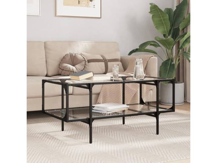 HEFZGDB Couchtisch mit Glasplatte Transparent 98,5x50x45 cm Stahlgestell, Langlebiger Wohnzimmertisch mit Edelstahlgestell und pflegeleichter Oberfläche, Moderner Sofatisch