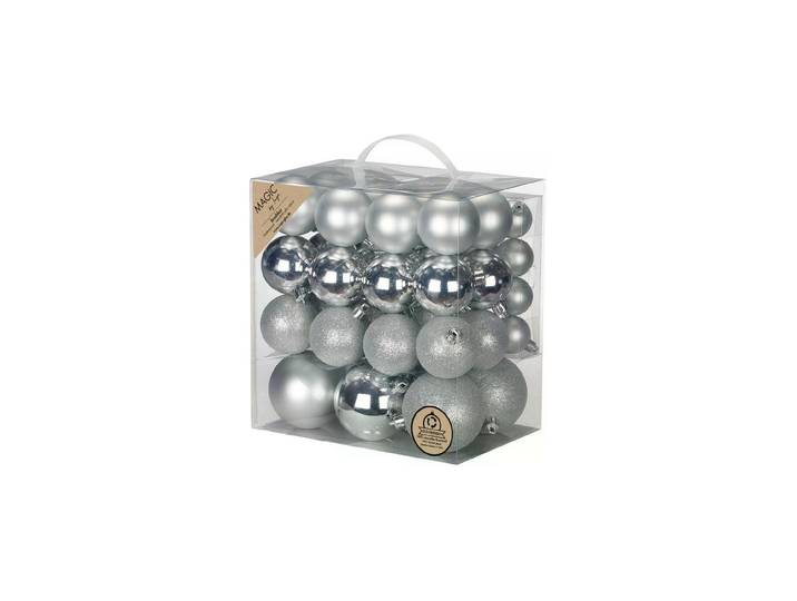 Weihnachtsbaumkugel 54 Stück , silber (silberfarben), Kunststoff, Weihnachtsbaumkugeln, Weihnachtsbaumkugel