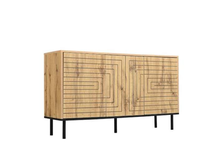 Sideboard 3 Türen Push-Open Wellenmuster 120x68x35cm Natürlich 120 x 35 x 68 cm, MDF + Spanplatte mit Holzfurnier, Push-Open-Funktion, Wellenmuster, 3 Türen, 6 Fächer