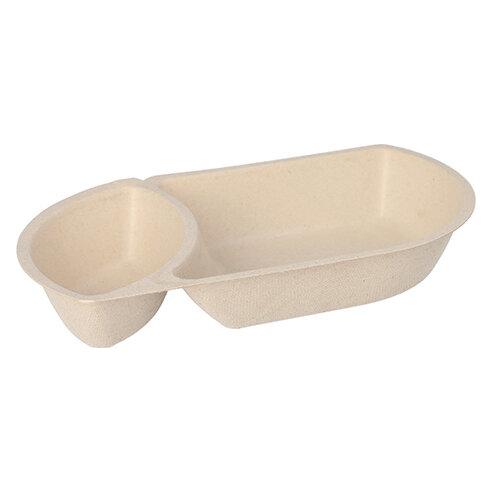 Conpax (LM) 50 Snacktrays Zuckerrohr 2-geteilt 3,6 cm x 12,4 cm x 22,4 cm natur (50x) (97083)