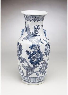 Orchard Creek Designs Hocking Porcelain Bird and Floral Table Vase, Blue