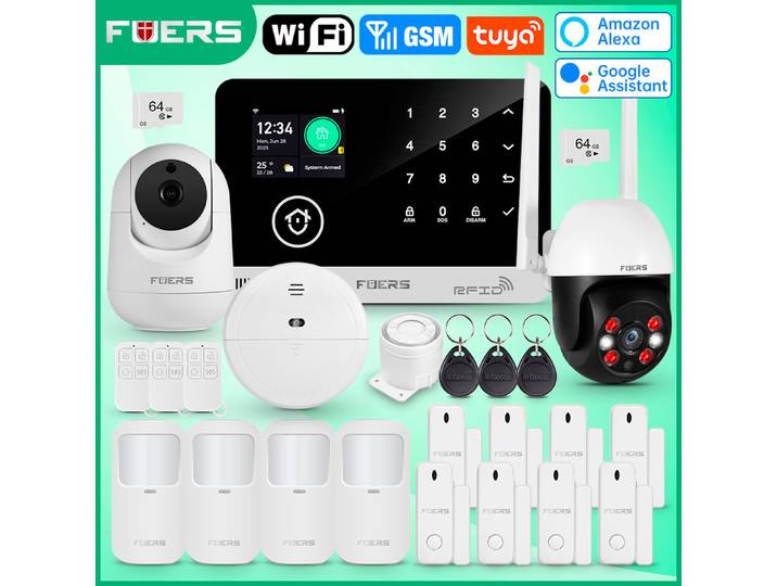 FUERS Tuya système d'alarme intelligent WIFI GSM système d'alarme de sécurité à domicile antivol sans fil 433Mhz capteur de mouvement de porte antivol