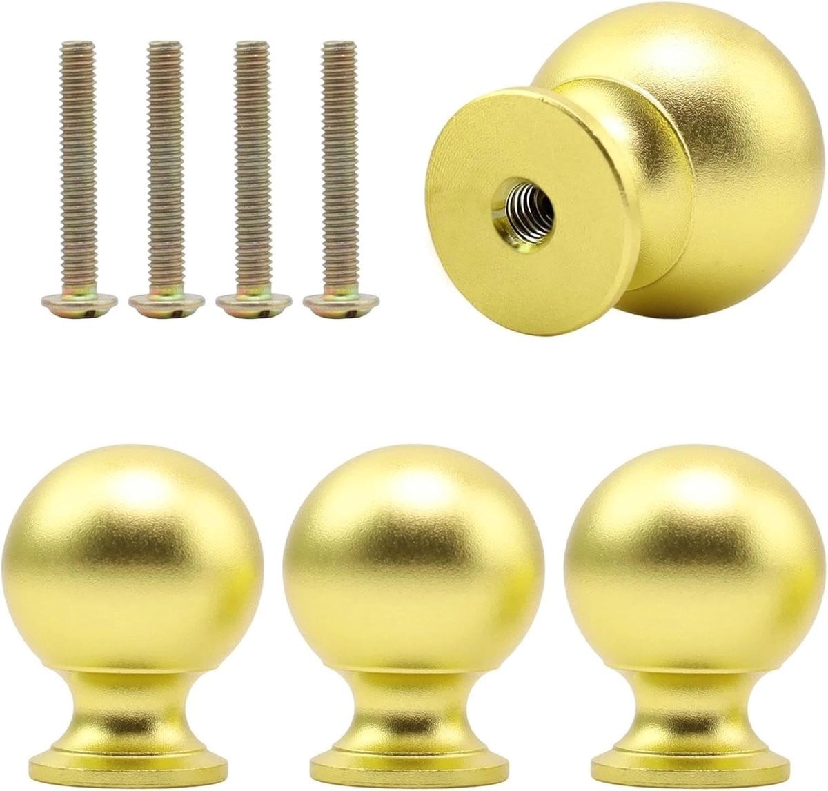 Set van 4 bolvormige ladeknoppen van aluminiumlegering voor meubels en keukenkasten inclusief schroeven