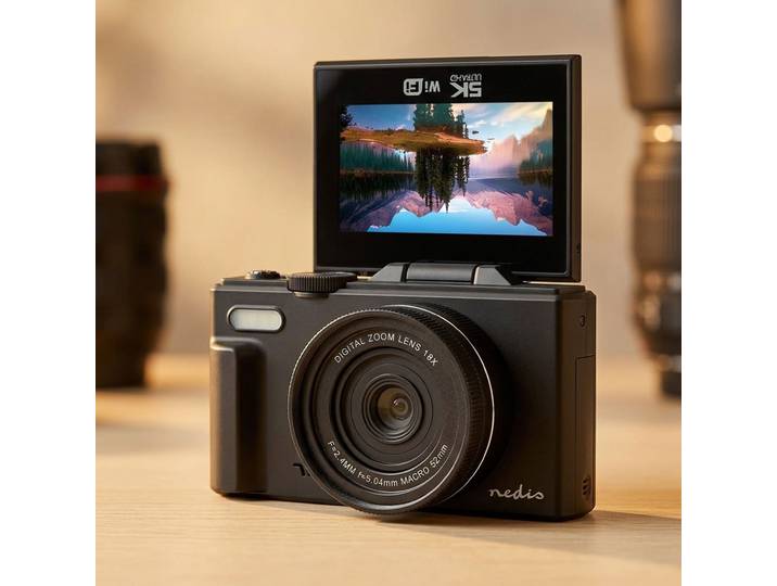 Digitale 4K Fotokamera, WiFi, Flip Screen & 75MP, schwarz
