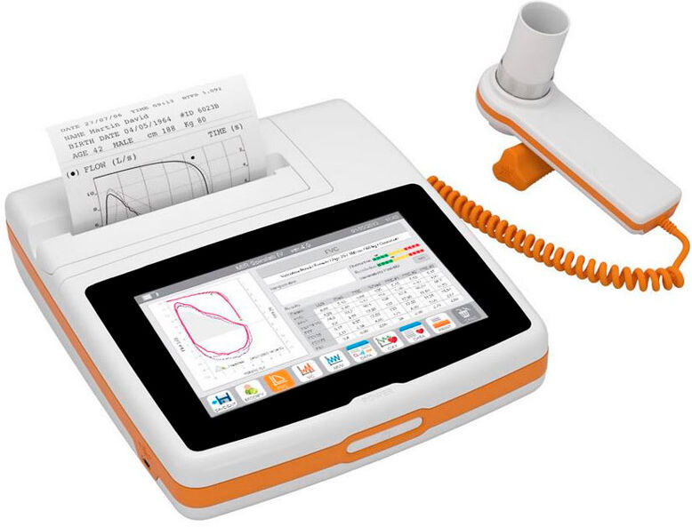 Espirómetro portátil Spirolab New: com oximetría facultativo e ecrã de alta definição, Bluetooth e 60 turbinas descartáveis