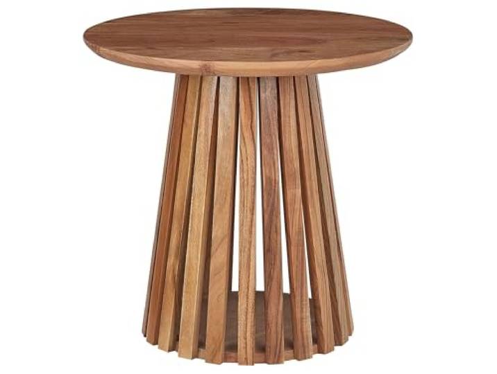 Beliani Couchtisch Braun Akazienholz Rund Säulen-Beistelltisch Holz, Naturell, Belastbarkeit 15 kg, 50 x 50 x 48 cm