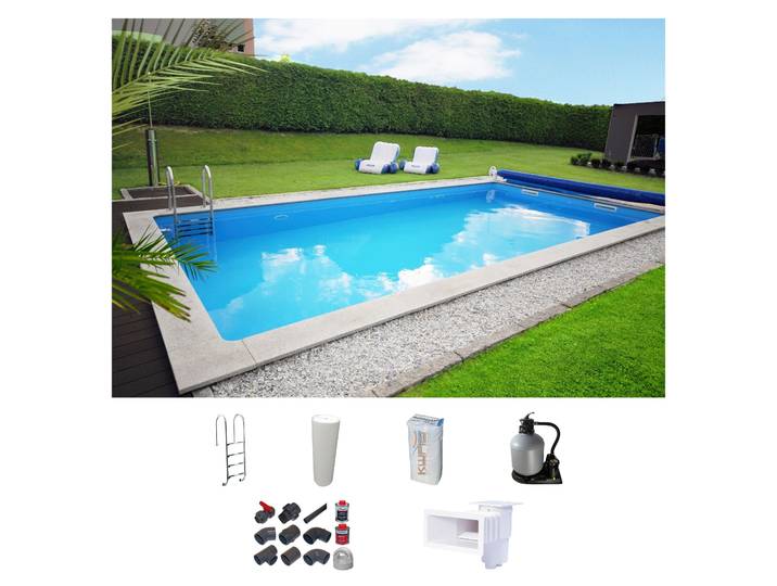 Rechteckpool KWAD mit Edelstahlleiter , weiß, B:400cm H:150cm L:800cm, Schwimmbecken, Rechteckpool, in verschiedenen Größen, mit Foliensack 0,6mm