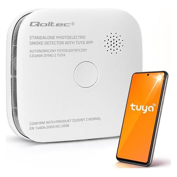 Qoltec Czujnik dymu z baterią | Tuya | Wi-Fi | alarm 85dB | LED (52579)