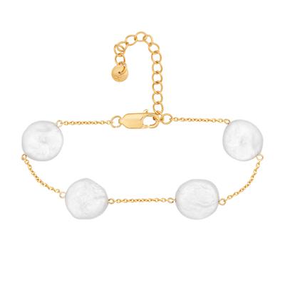 Armband CAÏ "925 Silber vergoldet flache Süßwasserzucht Perlen", gold (gelb), Armbänder, Damen, 15+4cm, Silber 925 (Sterlingsilber), glänzend, Armband