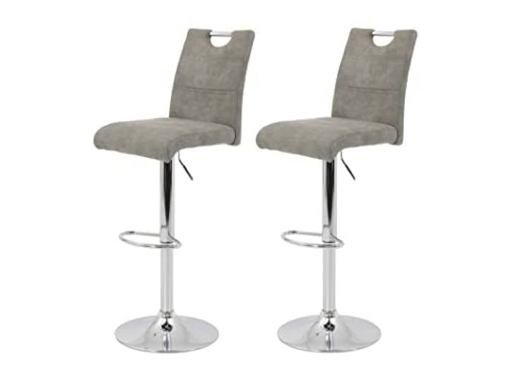 Hela Tische Miranda Barhocker, Microfaser Grau, 2er Set Lift, 360° drehbar