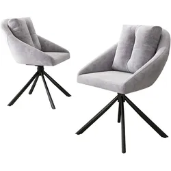 MODFU Drehstuhl Esszimmerstuhl Samt Grau 2er Set 79x59x65 cm mit Rollen ergonomisch und atmungsaktiv, Metallgestell stabil, modern für Wohn und Büro