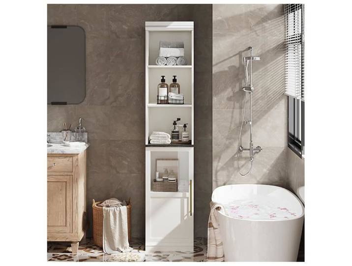 Armoire sdb 70  mince blanc porte étagères petits espaces/cuisine