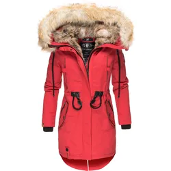 NAVAHOO Damen stylischer Wintermantel Winterparka mit Kunstfell-Kapuze Bombii