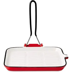 Home Grillpfanne ohne Griff Gusseisen Quadrat, rot, Cm 22