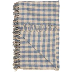 IB Laursen Plaid aus reiner Baumwolle Natur, Hellblau,160 x 130 cm