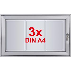 Showdown-Displays Schaukasten S-Linie, außen, 3 x A4, magnetisch, extraflach, abschließbar