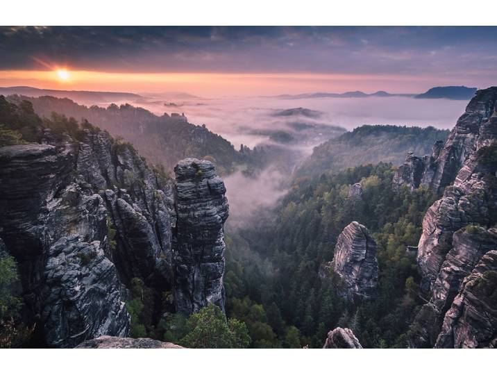 Fototapete PAPERMOON Photo-Art ANDREAS WONISCH, SONNENAUFGANG AUF DEN FELSEN , bunt, B:3,5m L:2,6m, Vlies, Tapeten, Fototapete