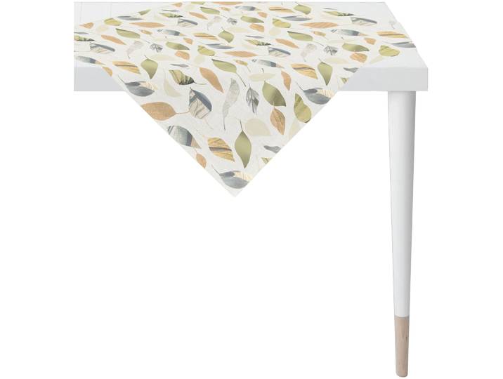 Mitteldecke APELT 3406, dekorative Blätter, natürliche Tischgestaltung , beige (natur, grün, beige), B:100cm L:100cm, Baumwolle, Polyester, Tischdecken, Mitteldecke, filigrane Blattdesign, waschbar, zeitloses Design