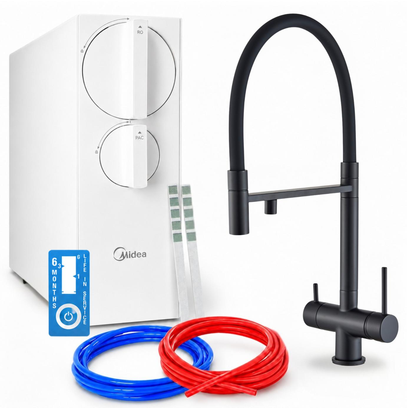 Umkehrosmose Wasserfilter Ari 800 Gpd, Tankloses Ro-System Mit Pac-Filter, 3-Wege-Küchenarmatur, Keramikkartusche, Perlator, Messing, Schwarz Matt