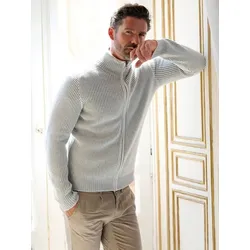 emilio adani Herren Strickjacke strukturiert Weiß regular gestreift Zipper - M