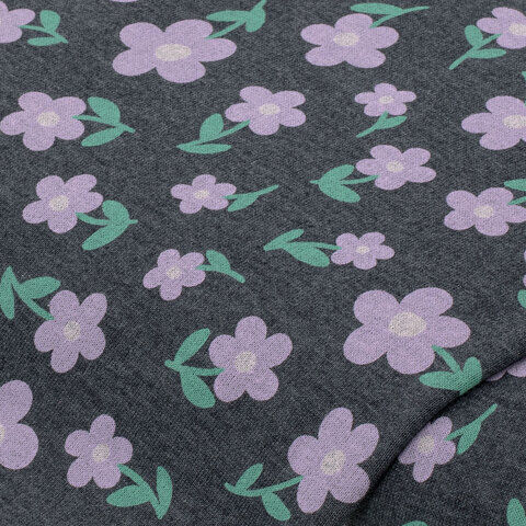 Sweatstoff "Blumen", grau/lila