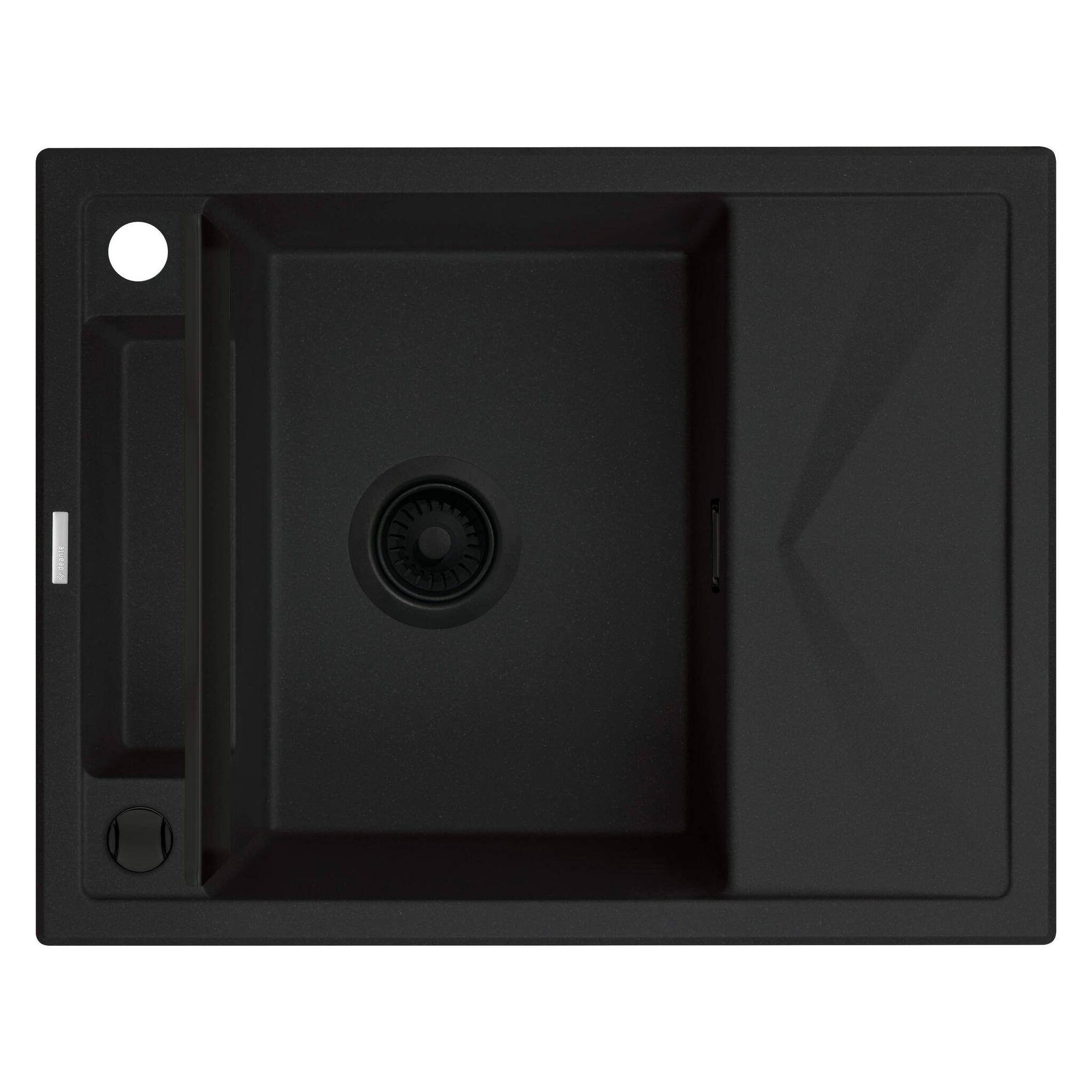 Deante Schwarz NERO Matt MAGNETISCHE 1-SCHÜSSEL-GRANITSPÜLE MIT ABLAUF (64 cm, 50 cm) (ZRM_N11A)