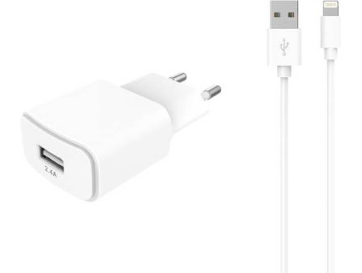 Essentielb - Chargeur + Câble 12w Usb-A + Câble Lightning 1m Blanc Compatible Iphone 17 16 15 Pro Max Et Samsung Galaxy