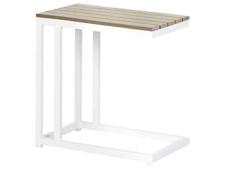 Beliani Garten Beistelltisch Kunstholz Hellbraun/weiß 60x35 cm Outdoor & Indoor Messina