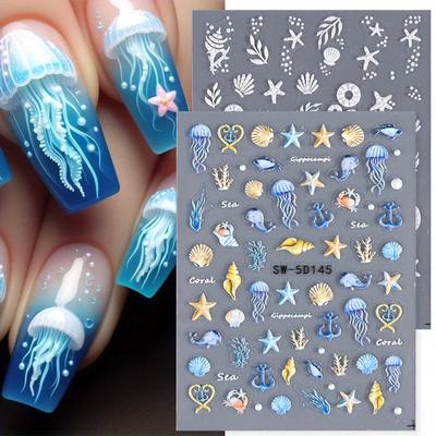 Perfect Picks Market Mermaid Nail Stickers For Summer Beach Manicure Embossed Foils & Decals zy 5d145