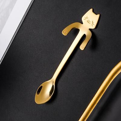 Discount Dollar Deals Stainless Steel Coffee Spoon, Cute Cat Shape Teaspoon, Ice Cream Mini Spoons gold