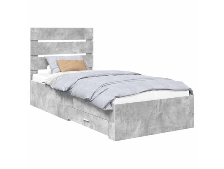 ZQQLVOO Bettrahmen mit Schubladen Betongrau 90 x 200 cm Holzwerkstoff Stauraumbettgestell, integrierte Schubladen, silberne Griffe, Kopfteil, pflegeleichte Oberfläche, modernes Design