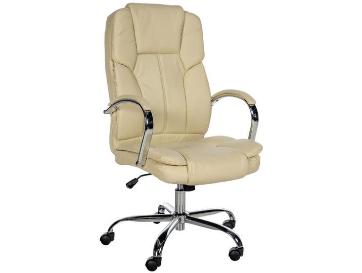 CLP Chefsessel Lederlook Creme, Metall, 62x115x70 cm, Büromöbel, Bürostühle, Chefsessel