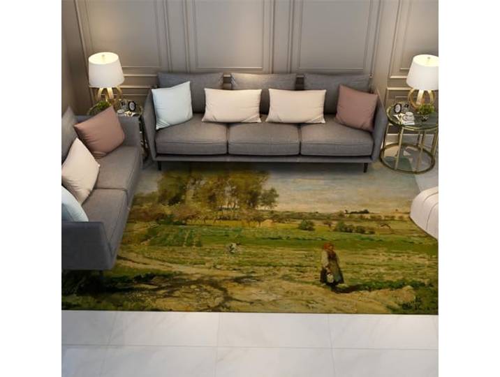HOBBOY Vloerkleden in landelijke boerderijstijl beroemde schilderprints boeren velden landschap antislip all-weather dunne tapijten huisdecoratie 60 x 90 cm