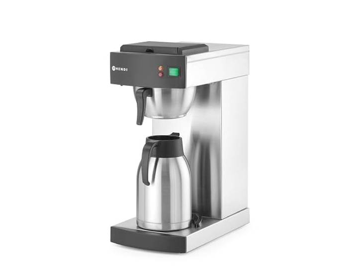 HENDI Machine à café filtre\, café moulu pour filtre\, incl. 100 filtres à café en papier et 1 verseuse isotherme de 2L\, cafetière filtre\, à goutte\, 230V\, 1400W\, 215x410x(H)520mm\, acier inoxydable